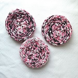 Handmade Reusable Kitchen Scrubbies Set of 3 Pink Grey Black